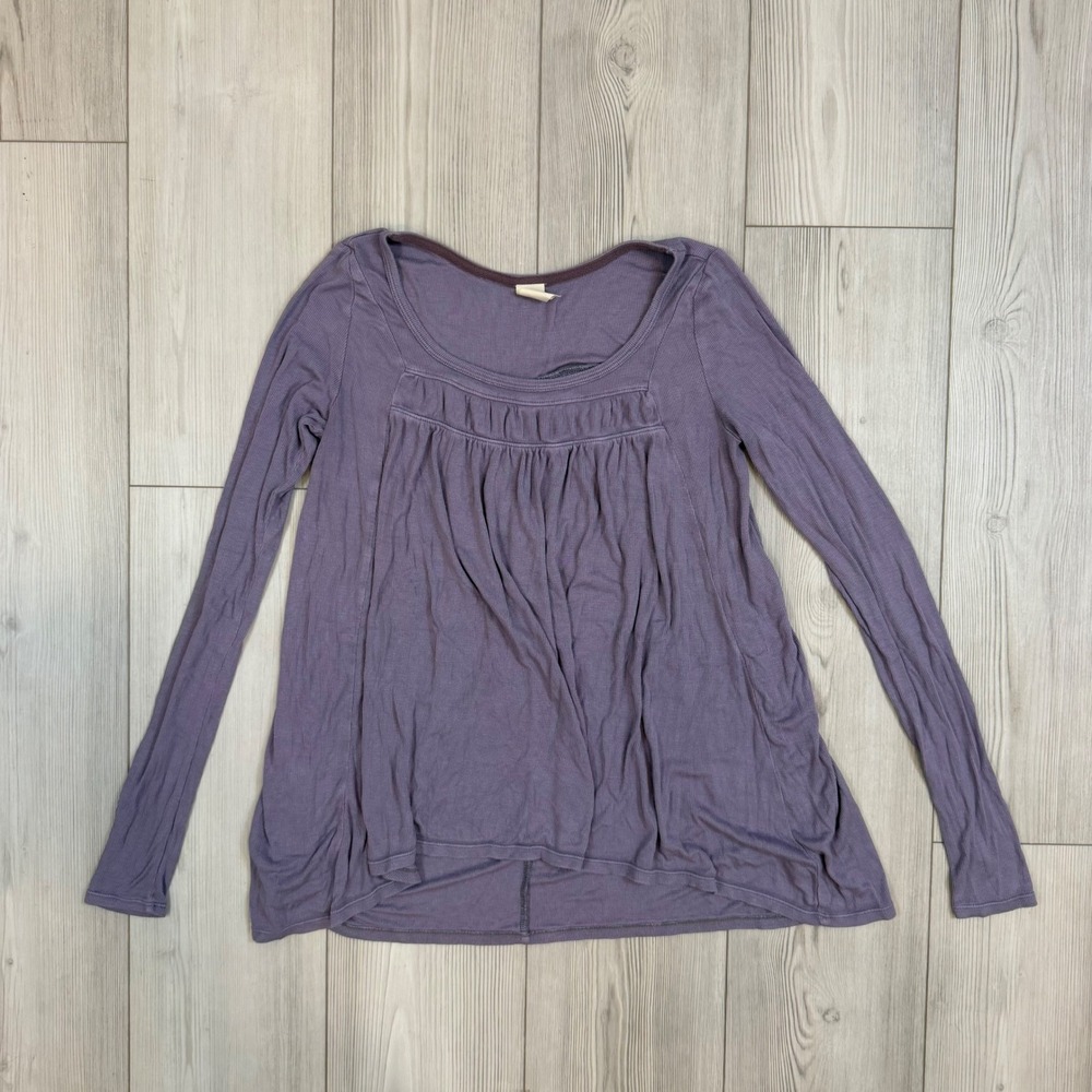 We The Free Free People Love Valley Purple Ribbed Long Sleeve Pleated Top Small